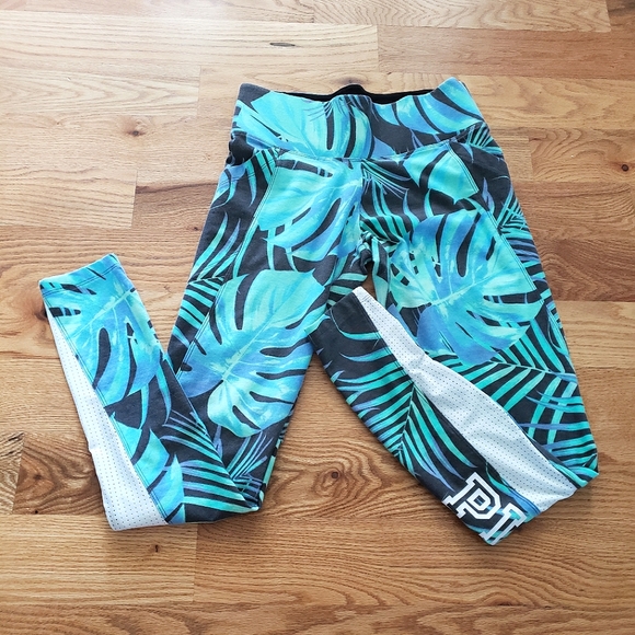 PINK Victoria's Secret Pants - PINK Victoria's Secret Yoga Workout Athletic Pant, Blue&Green Leaf, Women Small